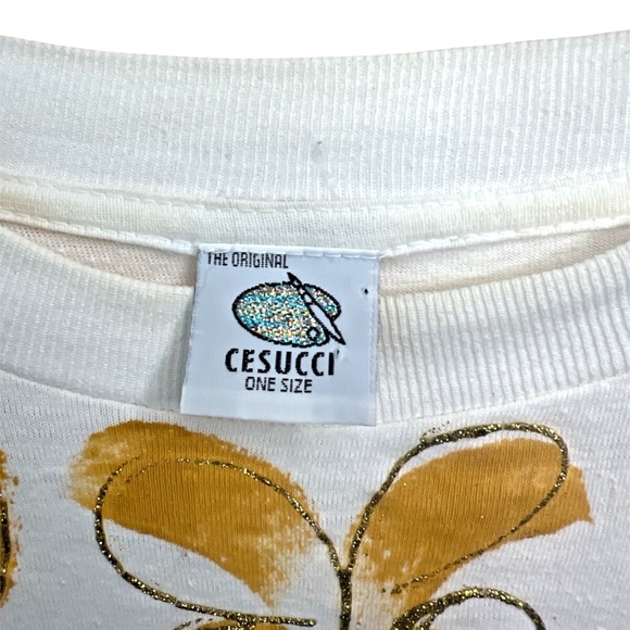 Vintage 1990 Cesucci Handpainted Glitter and Jewels Art T Shirt One Size - Picture 3 of 9